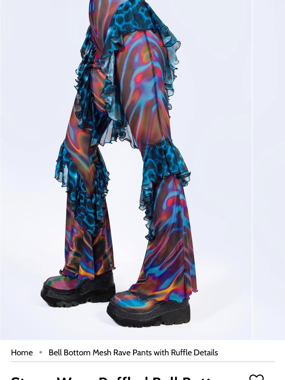 BADINKA Bell Bottom Mesh Rave Pants with Ruffle Details - Multicolor